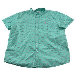Southern Proper Mens Green & Pink Patterned Button-Down Shirt XXL Short Sleeve